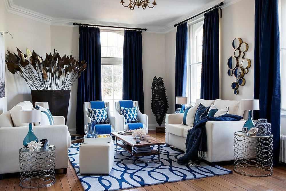 White Walls with Blue Curtains