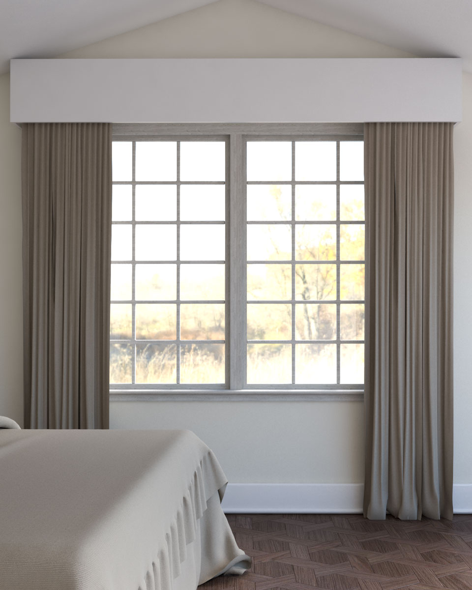 Cream walls with Grey Curtains