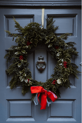 Christmas wreath on blue door