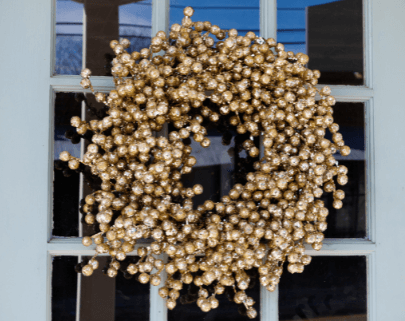 Bright wreath on glass door