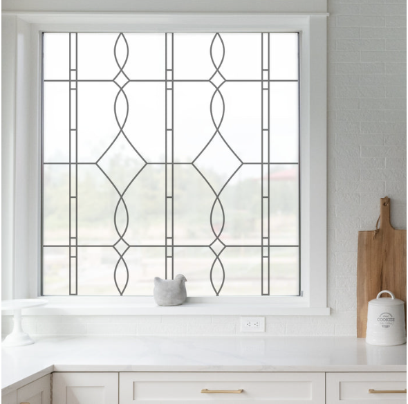Faux leaded glass film on picture window